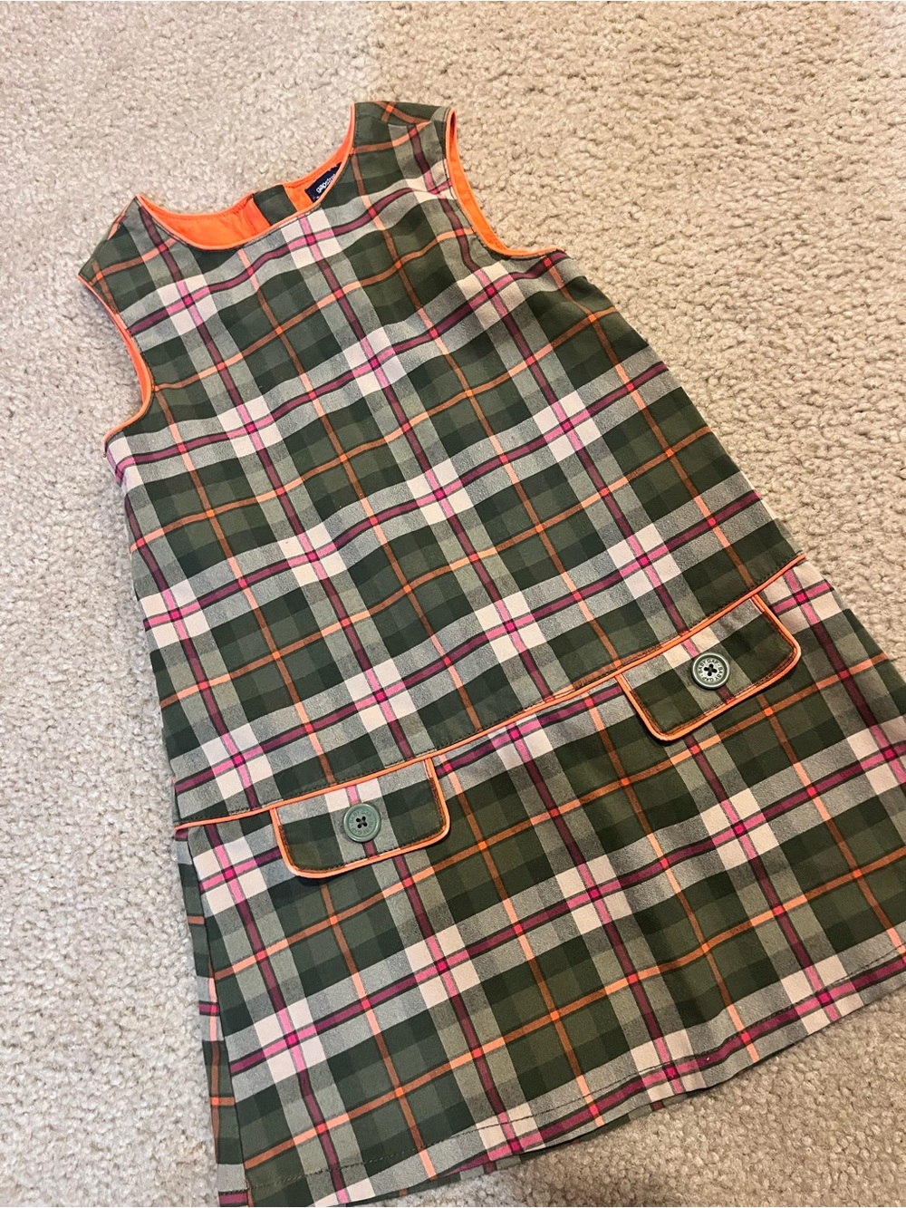 Girls Plaid Sleeveless Dress with Orange Trim - Green/Pink gap Y2K